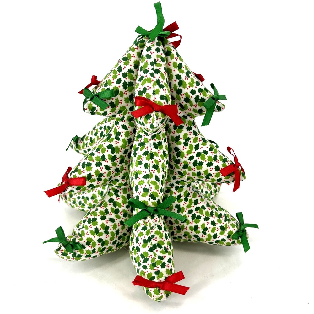 VTG 3D Stuffed Christmas Fabric Holiday Tree‎ With Bows Hand Crafted 10" Tall